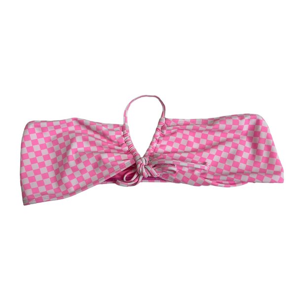 Betty Jade bikini top convertible bandeau halter pink checkered Large strapless - Picture 2 of 5